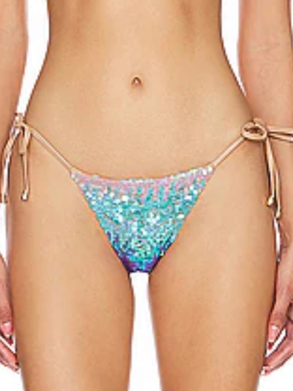 Beach Bunny Ariel Sequin Turquoise Purple Side Tie Cheeky Bikini Bottoms size M